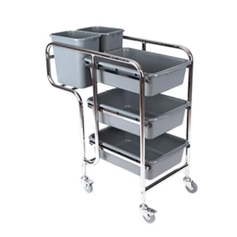 รถเข็นเคลียร์เศษอาหาร  สำหรับร้านอาหาร รถเข็นเก็บอาหาร โครงเหล็กชุป กระบะพลาสติก ล้อล็อคได้ พร้อมส่ง