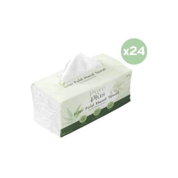 [ยกลัง 24 ห่อ] INTER FOLD HAND TOWEL / กระดาษเช็ดมือแบบแผ่น PUREPLUS หนา 2 ชั้น