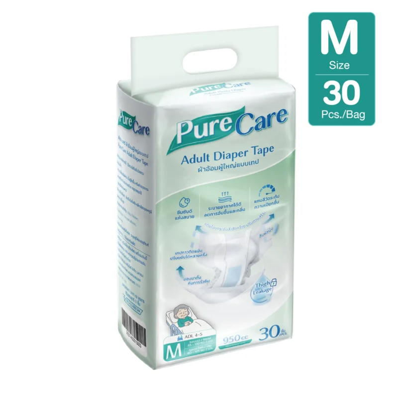 ผ้าอ้อมผู้ใหญ่ PureCare แบบเทป ไซซ์ M 30 ชิ้น/แพ็ก